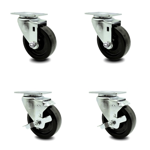4 Inch Phenolic Wheel Swivel Top Plate Caster Set with 2 Brakes
